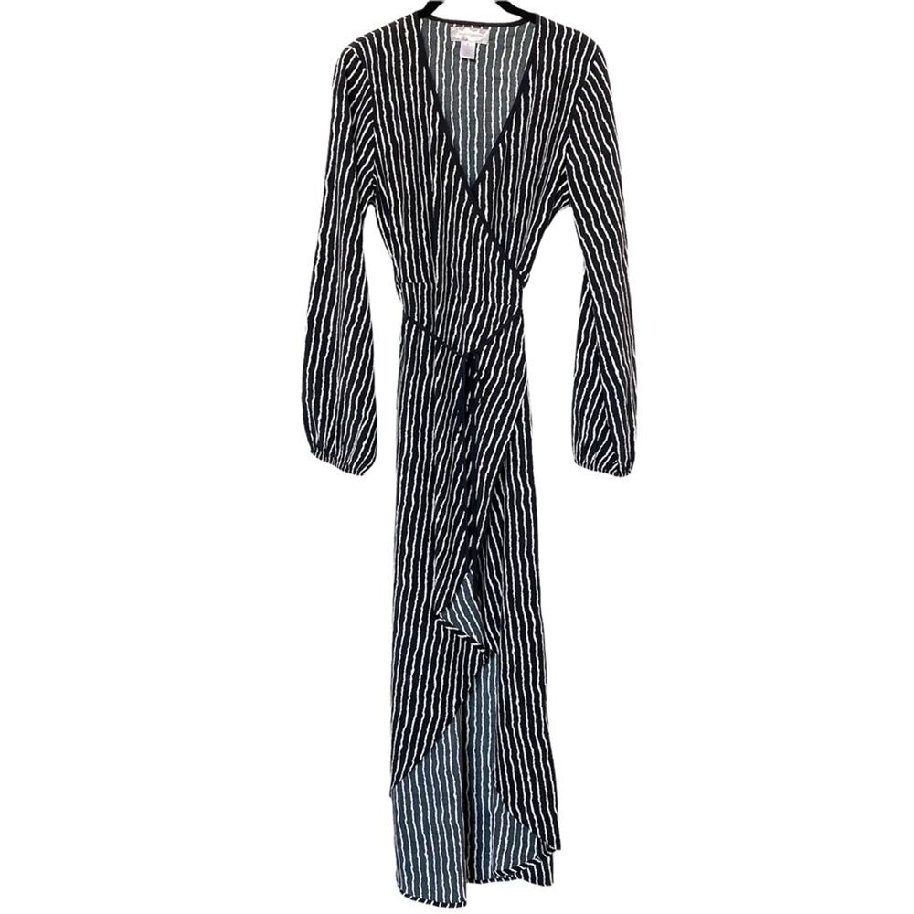 Band of Gypsies Black White Stripe Wrap Maxi Dress Size Medium